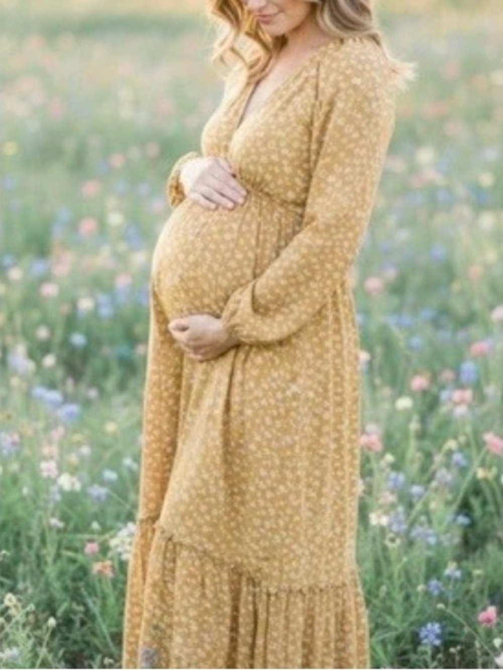 Sonoma Golden Mustard Floral V‑Neck Maxi Dress